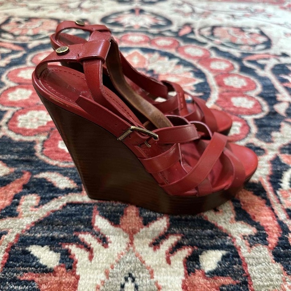 Burberry Red Leather Open Toe Ankle Strap Wedge Sandals main image 6